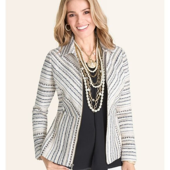 Chico's Striped Tweed Jacket XL  16 - Picture 1 of 10